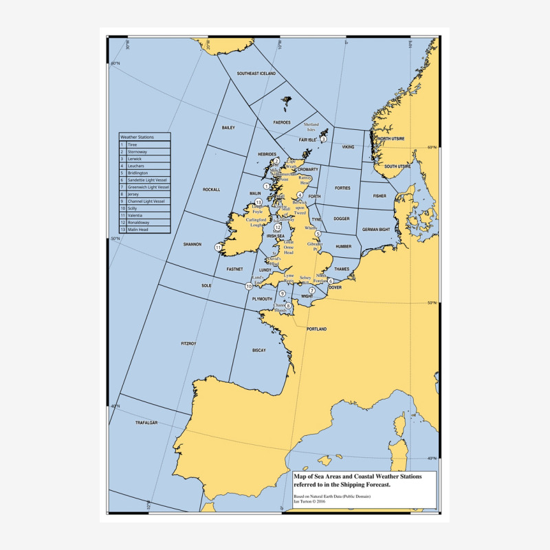 Uk Shipping Forecast Map  Blue Cute Trending Portrait Canvas Print | Artistshot