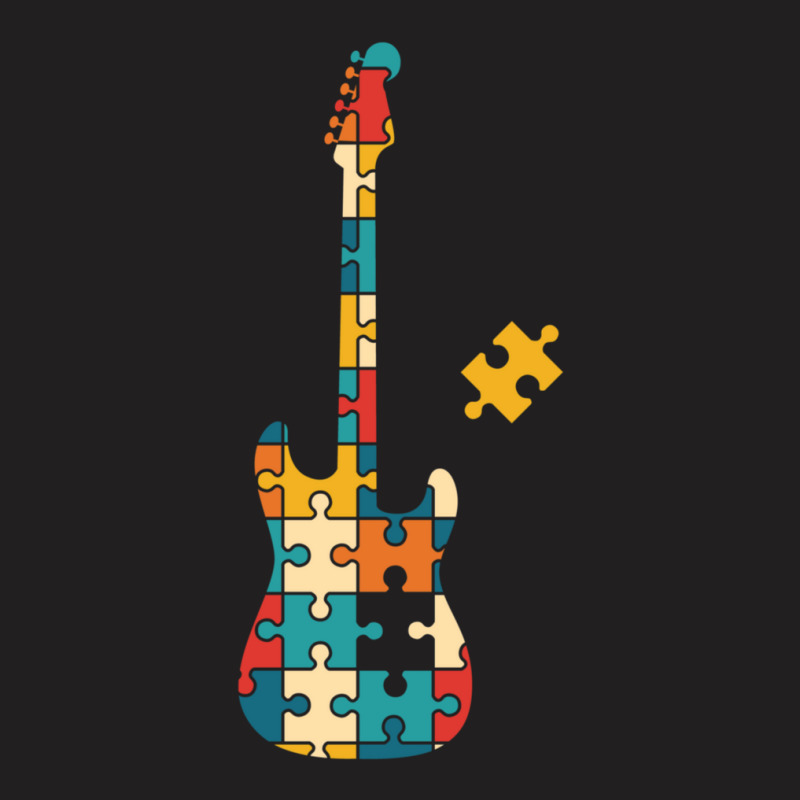 Retro Style Puzzle Sstyle Electric Guitar Silhouette T-Shirt by SandraSerna | Artistshot