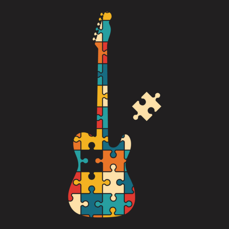 Retro Style Puzzle Tstyle Electric Guitar Silhouette T-Shirt by SandraSerna | Artistshot