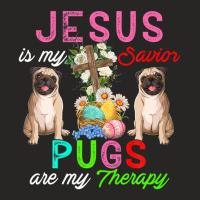 Jesus Is My Savior Pugs Are My Therapy Cute Pugs Easter Eggs Ladies Fitted T-shirt | Artistshot