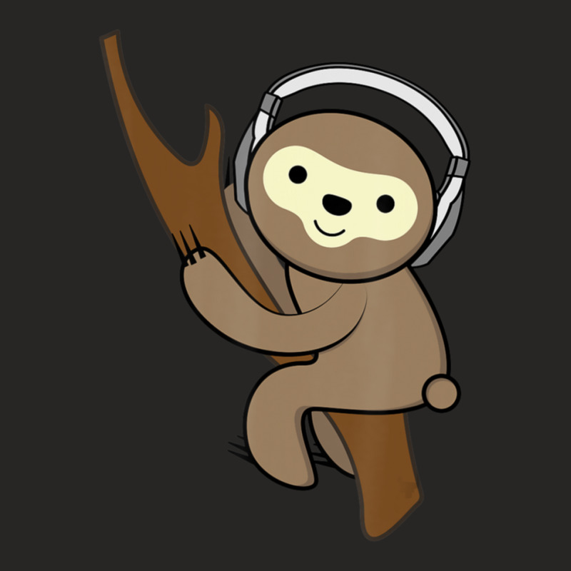 Cool Sloth Music Headphones Animal Earphones Ladies Fitted T-Shirt by JeffAVanduyn | Artistshot