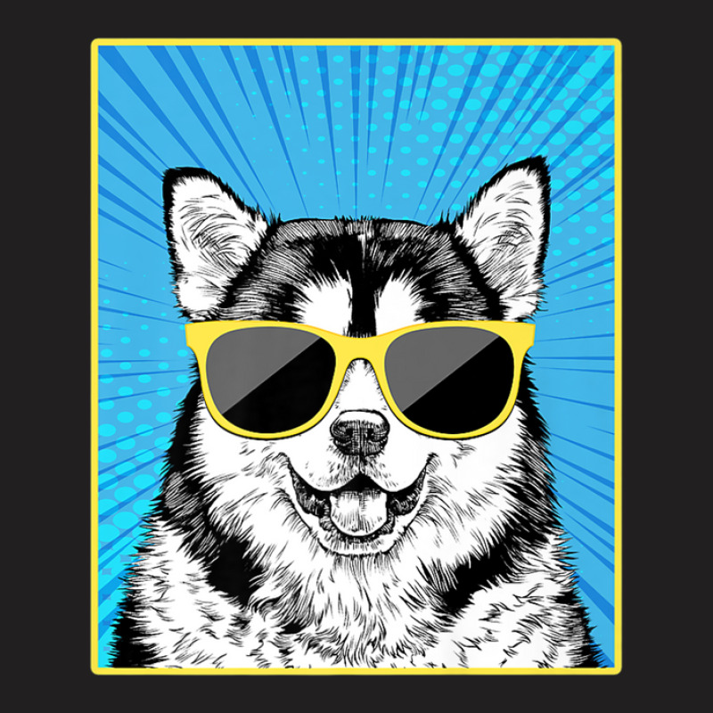 Alaskan Malamute Portrait Pop Art Mally Dog With Sunglasses T-shirt | Artistshot