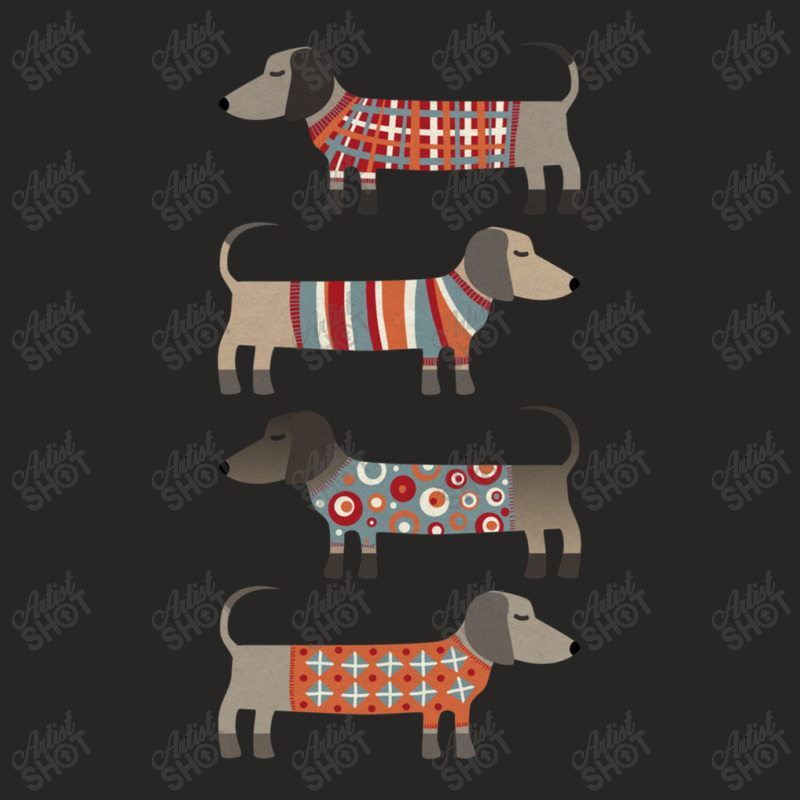 Dachshund Sausage Dogs In Sweaters Dark Ladies Fitted T-Shirt by PatrickDougherty | Artistshot