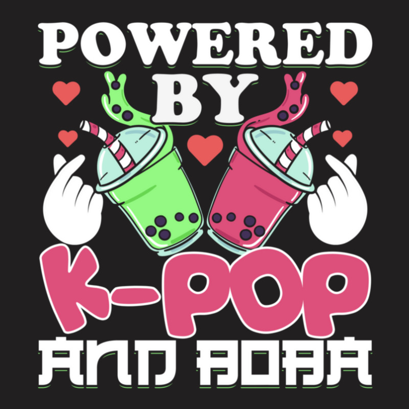 Powered By Kpop And Boba Milk Tea Kpop Finger Heart Kawaii Gift T-shirt | Artistshot