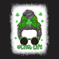 Patricks Day Green Shamrock T  Shirt Bleached Cna Life Messy Bun Leopa T-shirt | Artistshot