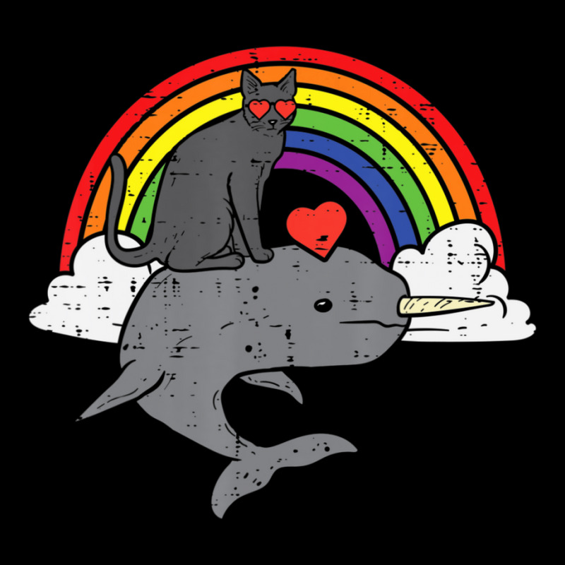 Limited Edition Black Cat Riding Narwhale Rainbow Heart Valentines Day Pocket T-Shirt by Estrada Link | Artistshot