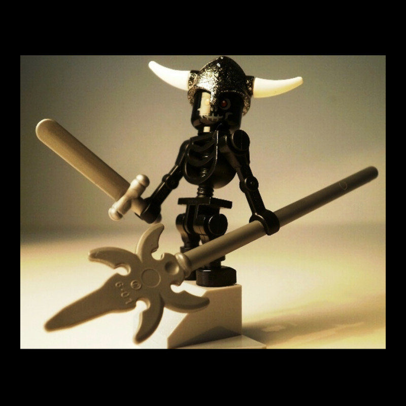 Black Skeleton Custom Minifigure With Viking Helmet And Warrior Weapon Adjustable Cap | Artistshot