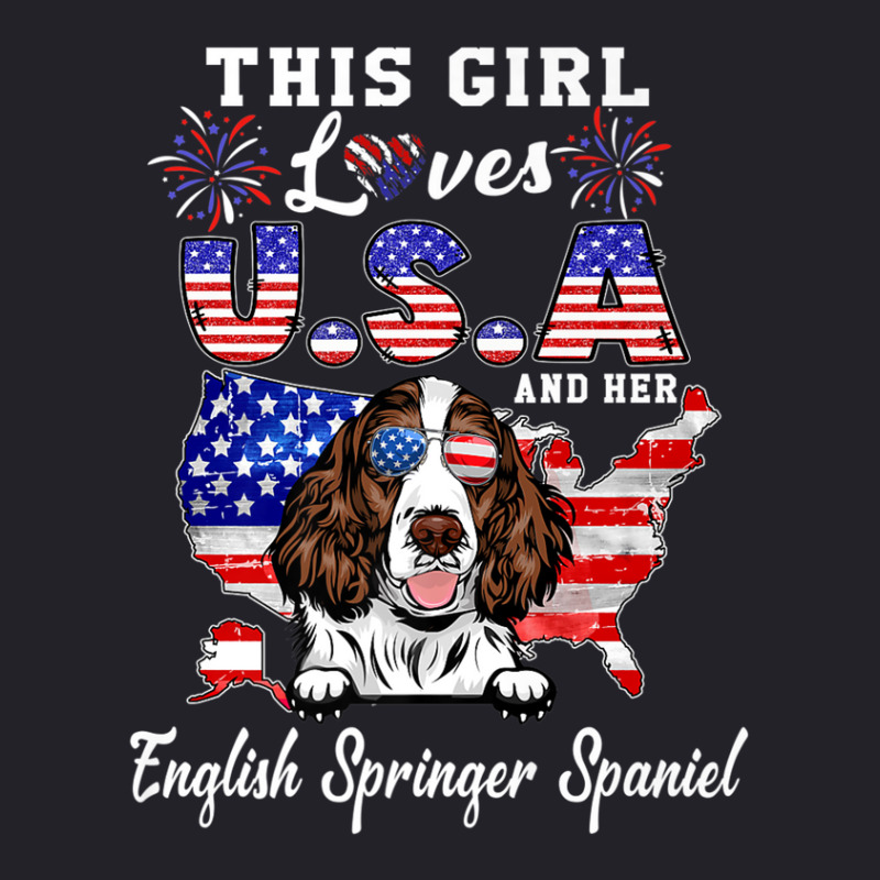 This Girl Loves Usa Dog 4th Of July English Springer Spaniel Unisex Sherpa-lined Denim Jacket | Artistshot