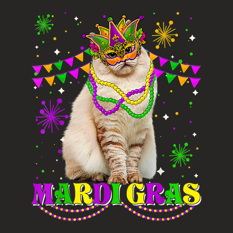 Cute Mardi Gras Cat Siberian Mask Beads Festival T Shirt Ladies Fitted T-Shirt by darrene68stu | Artistshot