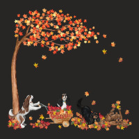 Four Cavalier King Charles Spaniels Playing In Fall Leaves Ladies Fitted T-shirt | Artistshot