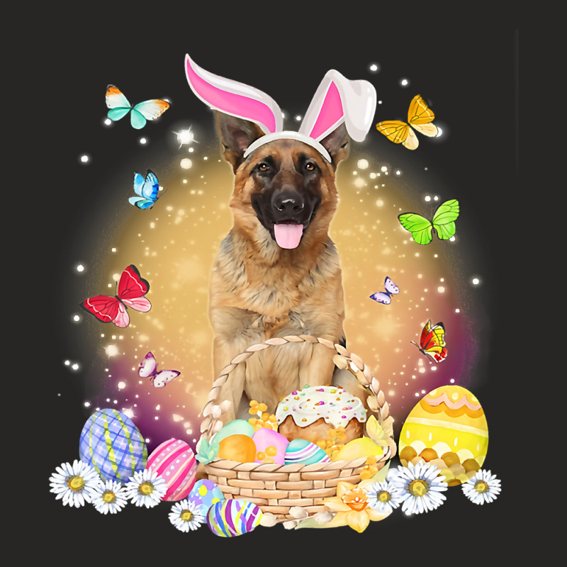 Funny Easter Bunny German Shepherd Dog Bunny Ear Egg Basket Ladies Fitted T-Shirt by AURRADILLARD | Artistshot