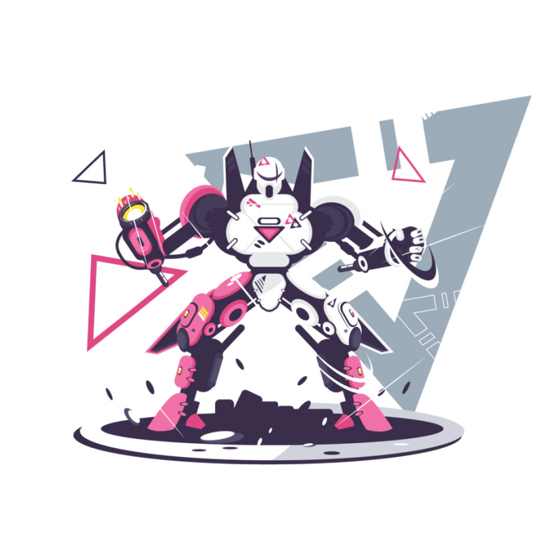 Flat Pink And White Battle Robot With Geometric Shapes Concept V-neck Tee | Artistshot