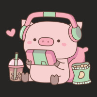 Cute Little Piggy Gamer With Headphones Ladies Fitted T-shirt | Artistshot