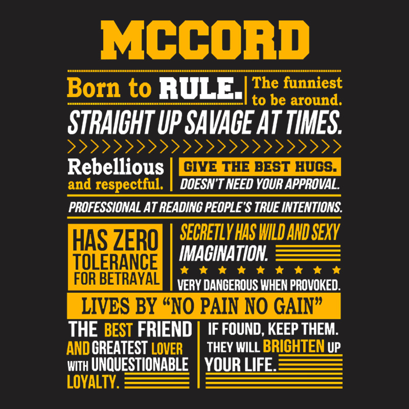 Mccord Name Shirt Mccord Born To Rule T-shirt | Artistshot