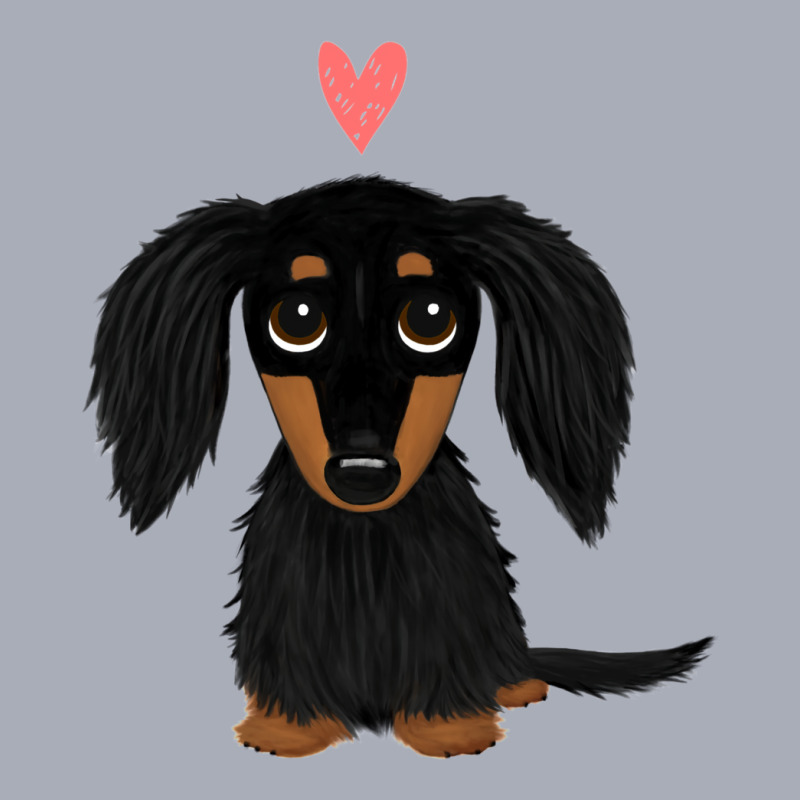 Black And Tan Longhaired Dachshund Cartoon Dog With Heart Tank Dress by alhudasadigd | Artistshot