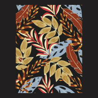 Trend Tropical Pattern With Bright Blue Red Plants Leaves 1 T-shirt | Artistshot