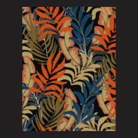 Trend Tropical Pattern With Bright Orange Blue Plants Leaves T-shirt | Artistshot