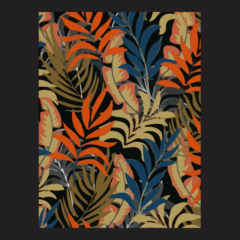 Trend Tropical Pattern With Bright Orange Blue Plants Leaves T-shirt | Artistshot