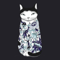 Cat In Blue Peony Tattoo Unisex Sherpa-lined Denim Jacket | Artistshot