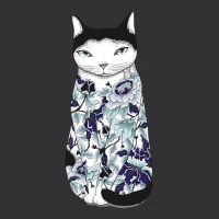 Cat In Blue Peony Tattoo Vintage Hoodie | Artistshot