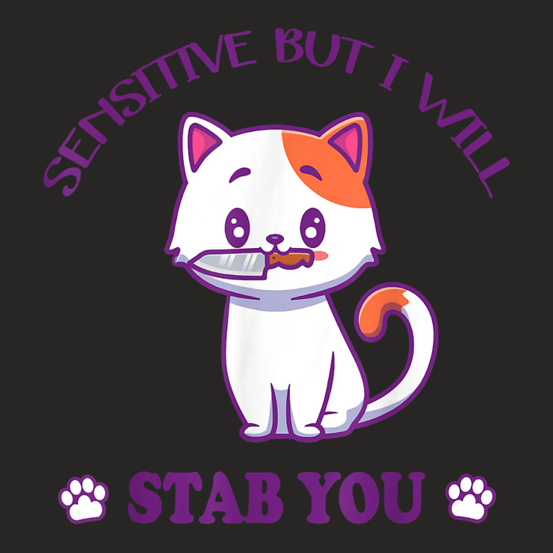 Sensitive But I Will Stab You Cute Cat T Shirt Ladies Fitted T-Shirt by polioukhi | Artistshot