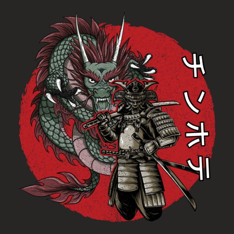 Samurai Warrior And Dragon Vintage Ladies Fitted T-Shirt by apolitery | Artistshot