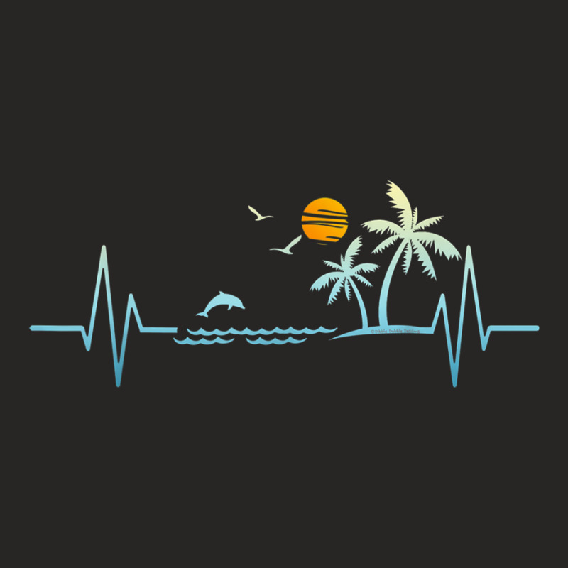 Heartbeat With Tropical Palm Trees Beach Island Sunset T Shirt Ladies Fitted T-Shirt by catotdmontis | Artistshot