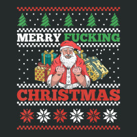 Merry Fucking Christmas Adult Humor Santa Pun Ugly Sweater Women's Triblend Scoop T-shirt | Artistshot