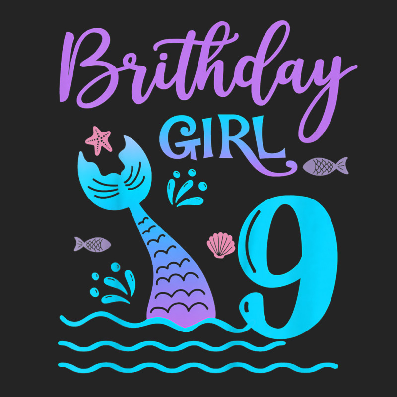 Kids 9 Year Old Gift Mermaid Tail 9th Birthday Girl Daughter T Shirt 3/4 Sleeve Shirt | Artistshot