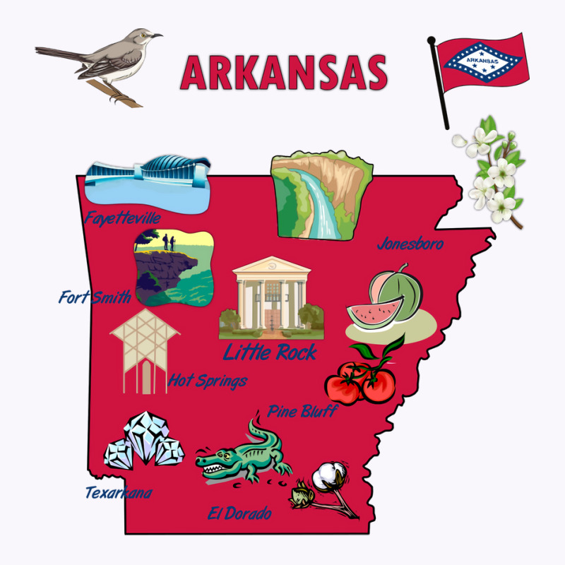 Tourist Attractions Map Of Arkansas State Usa Major Cities  Music Tank Top | Artistshot