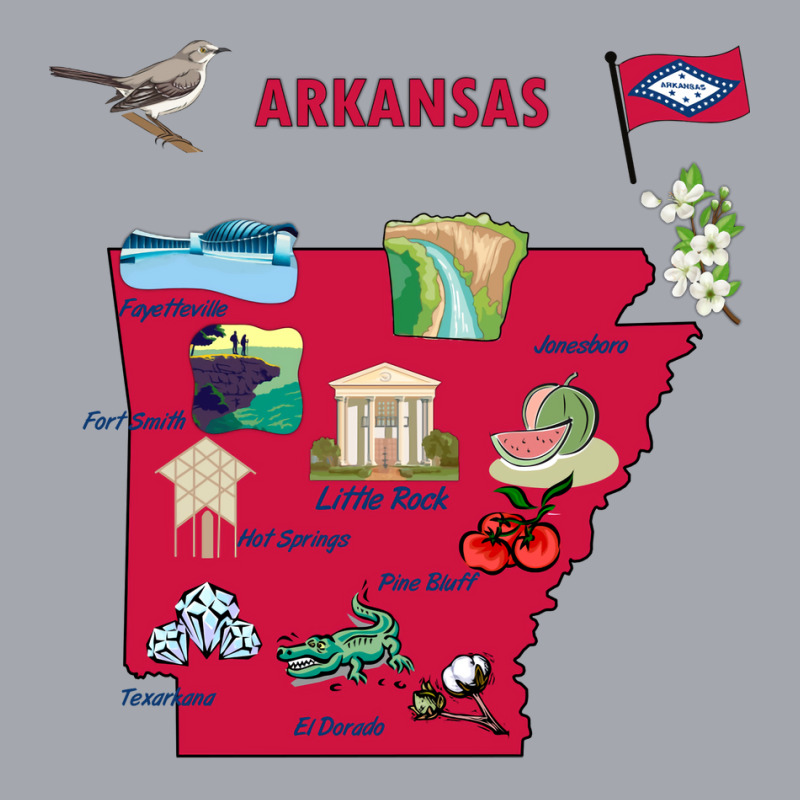 Tourist Attractions Map Of Arkansas State Usa Major Cities  Music Long Sleeve Shirts | Artistshot