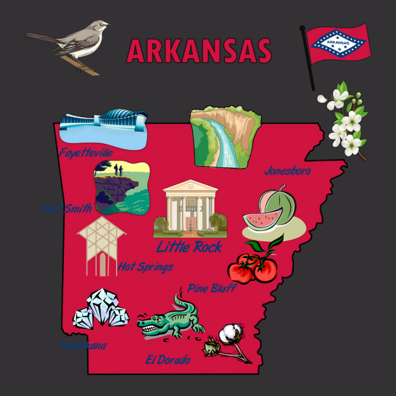 Tourist Attractions Map Of Arkansas State Usa Major Cities  Music Vintage Hoodie | Artistshot