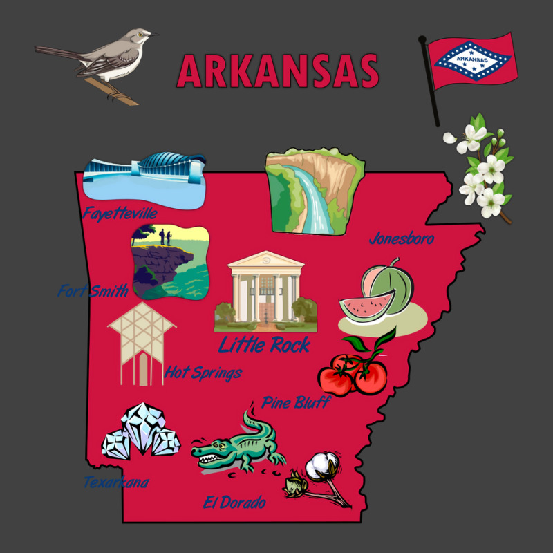 Tourist Attractions Map Of Arkansas State Usa Major Cities  Music Vintage T-shirt | Artistshot