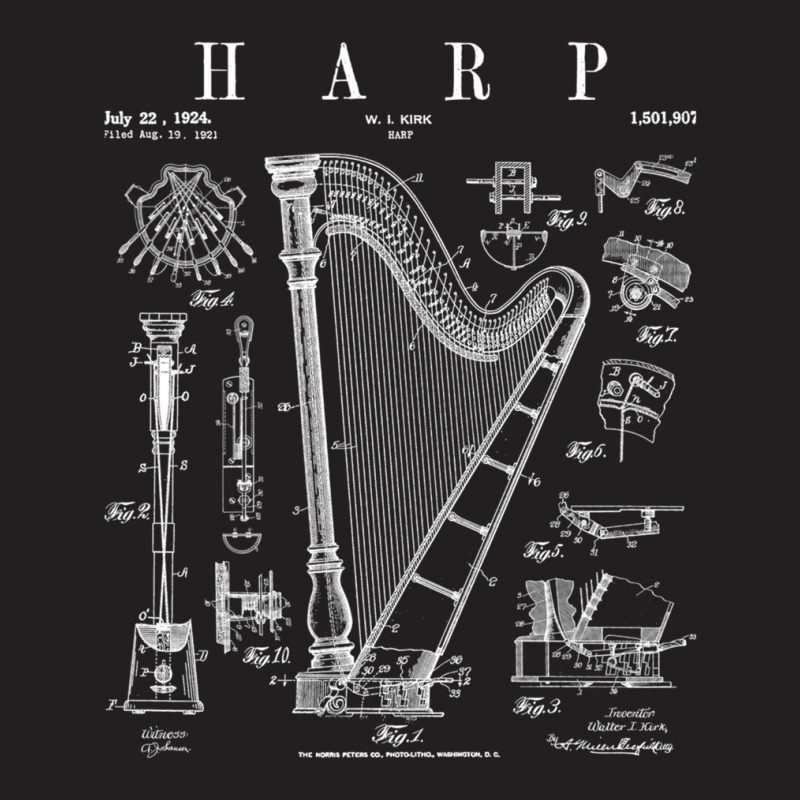 Harp Vintage Patent Harpist Drawing Print .png T-shirt | Artistshot