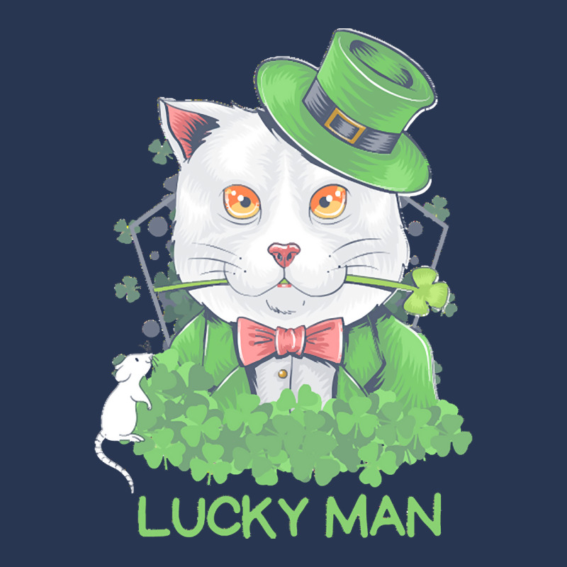 Lucky Man T  Shirt Lucky Man Funny White Cat And White Mouse St. Patri Men Denim Jacket | Artistshot