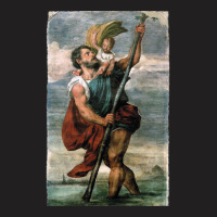 Saint Christopher Carrying The Christ Child Fresco T-shirt | Artistshot