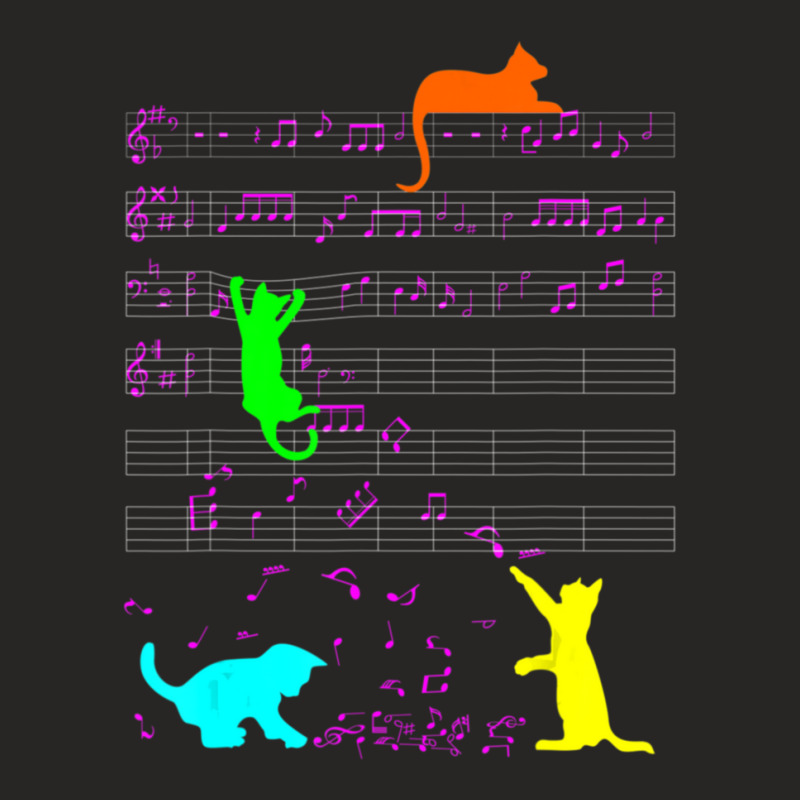 Cute Cat Kitty Music Notes Diversity Musician Clef Ladies Fitted T-Shirt by LeslieDawnMoore | Artistshot