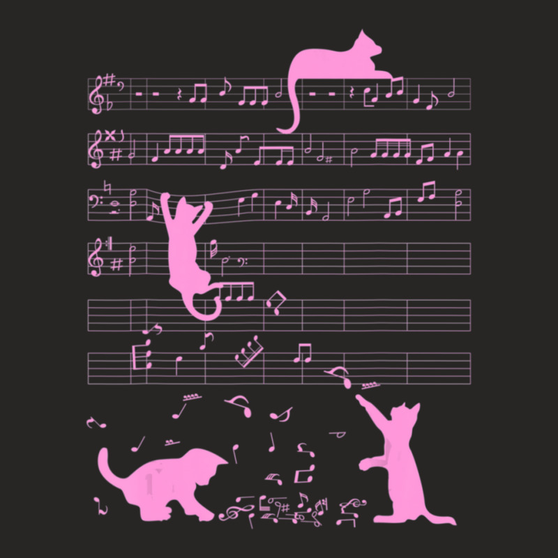 Cute Cat Kitty Playing Music Note Pink Clef Musician 1 Ladies Fitted T-Shirt by LeslieDawnMoore | Artistshot