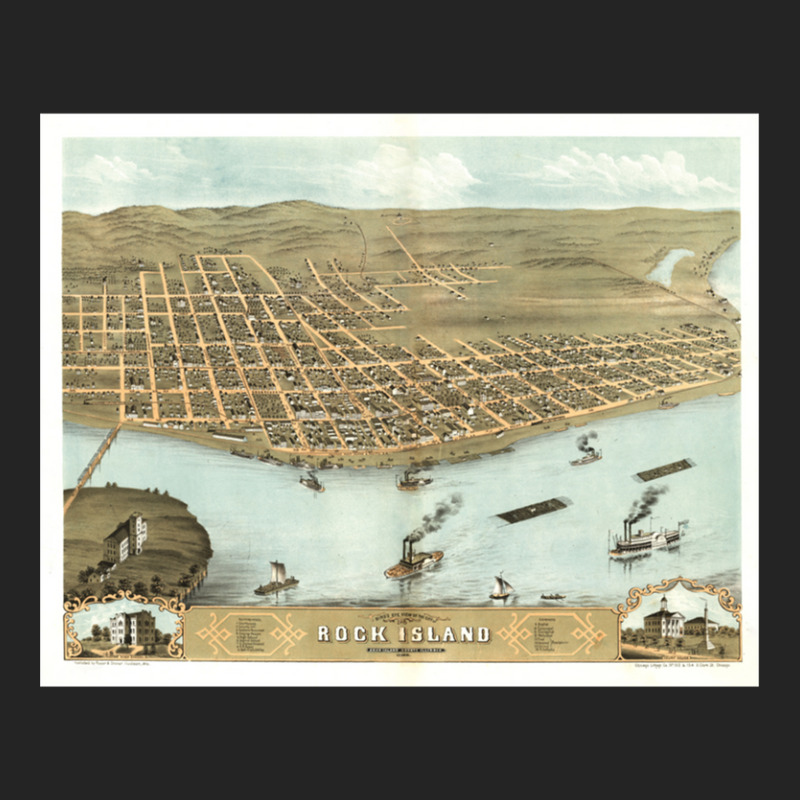 Vintage Map Of Rock Island Il (1869) 3/4 Sleeve Shirt by JamesLong | Artistshot