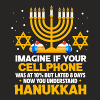 Hanukkah Jewish Funny Imagine If Your Cellphone Was At 10 Ladies Fitted T-shirt | Artistshot