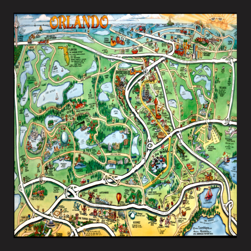 Orlando Florida Cartoon Map T-shirt | Artistshot