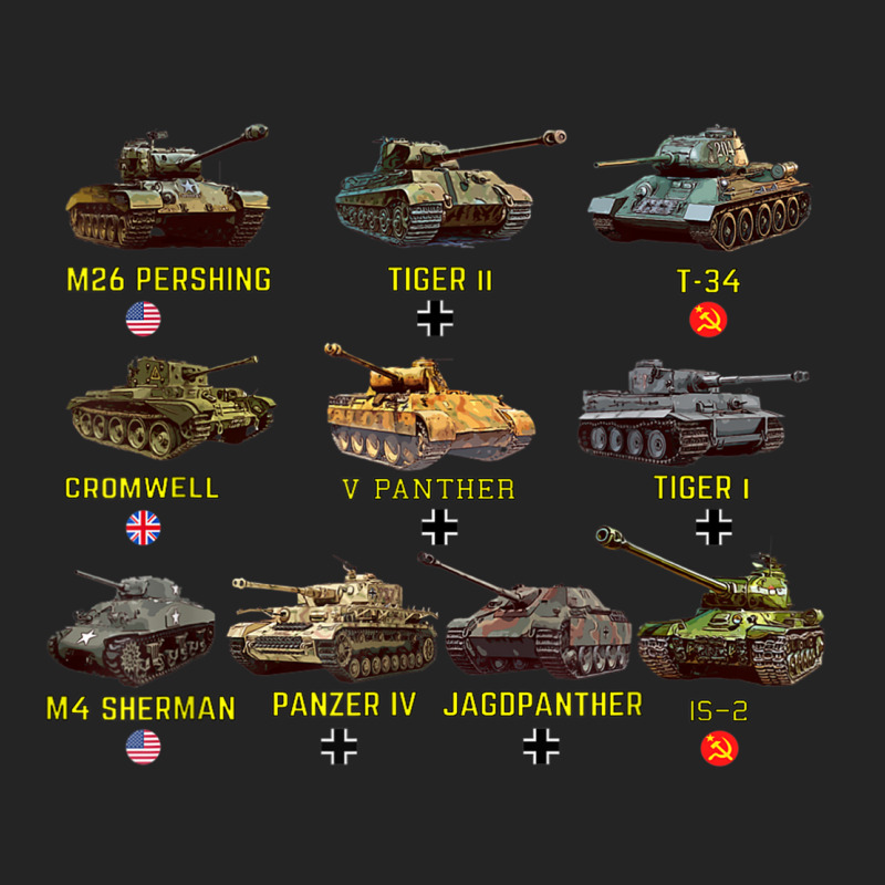 Top Ten Best Ww2 Tanks M4 Sherman Panzer Iv Tiger Ii T-34 3/4 Sleeve Shirt by JennetteMichelleBrink | Artistshot