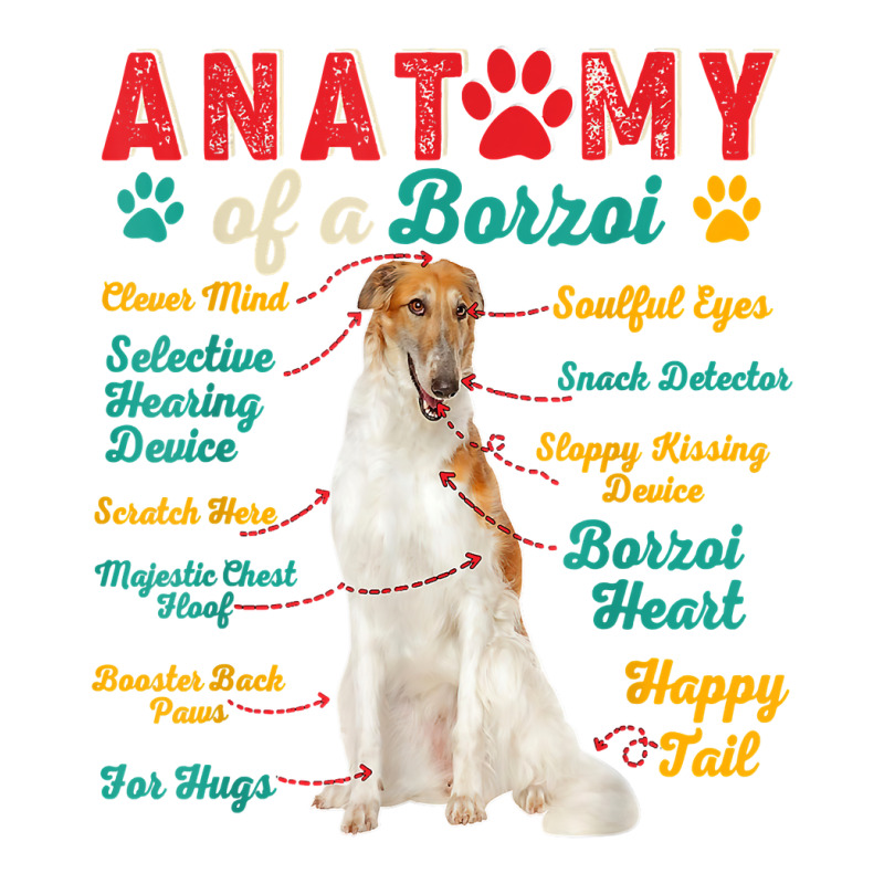 Vintage Anatomy Of A Borzoi Clever Soulful Happy Tails T Shirt V-neck Tee | Artistshot