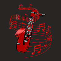 Red Sax With Music Notes Ladies Fitted T-shirt | Artistshot