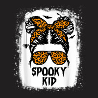 Spooky Kid Halloween Girls Youth Messy Bun Leopard T-shirt | Artistshot