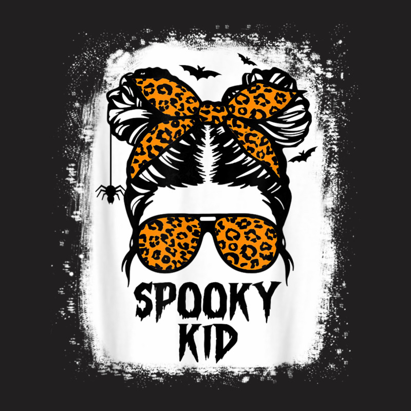 Spooky Kid Halloween Girls Youth Messy Bun Leopard T-shirt | Artistshot