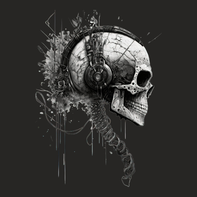 Cyberpunk Robotic Skull With Headphones Technology Ladies Fitted T-Shirt by MarkBressi | Artistshot