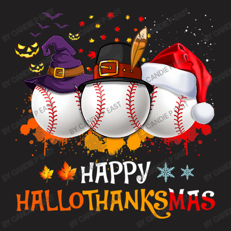 Baseball Happy Hallothanksmas Baseball Halloween And Christmas Autumn T-shirt | Artistshot