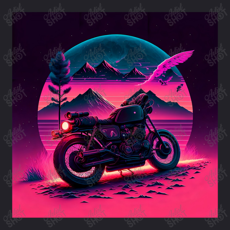 Motorcycle Retro Synthwave Unisex Sherpa-Lined Denim Jacket by Agus Creative | Artistshot