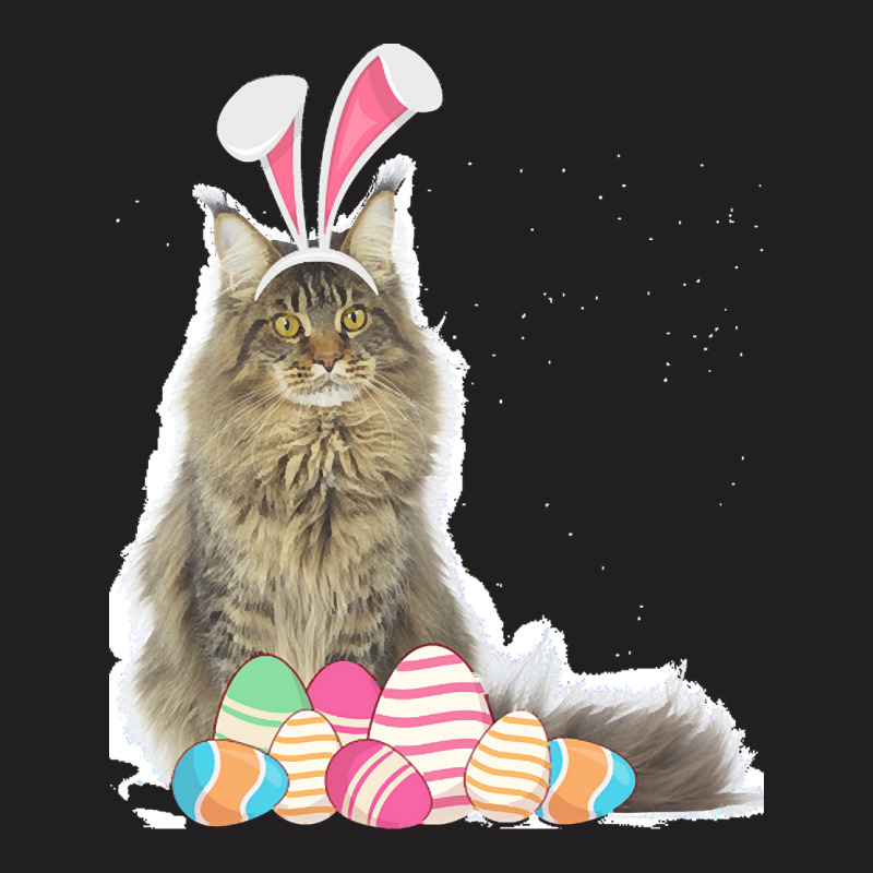 Easter Day T  Shirt Easter Cat Maine Coon With Bunny Ears & Eggs Gift T-Shirt by larmstrong437 | Artistshot